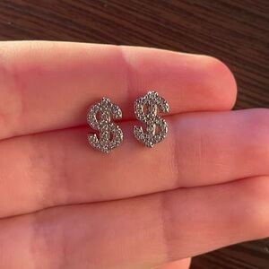 Silver Dollar Sign Earrings